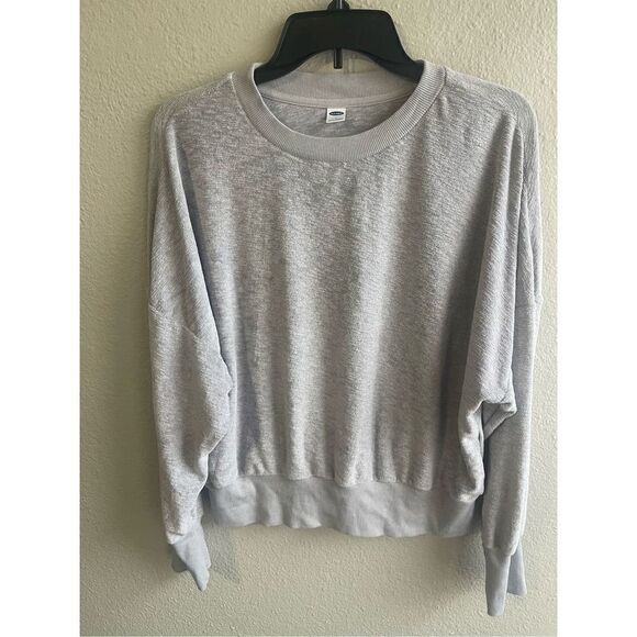 ❤️Loose Cropped Long -Sleeve Slub-Knit Terry Sweatshirt - Picture 1 of 4